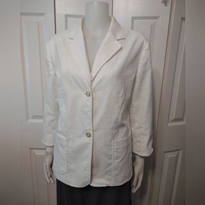 Jaclyn Smith White Line Cotton Spandex Stretch Button Down Long Sleeve Jacket 16